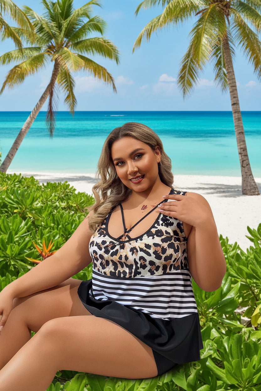 Leopard Print Plus Size Tankini Set | Two-Piece Swimsuit for Women (1XL–5XL)
