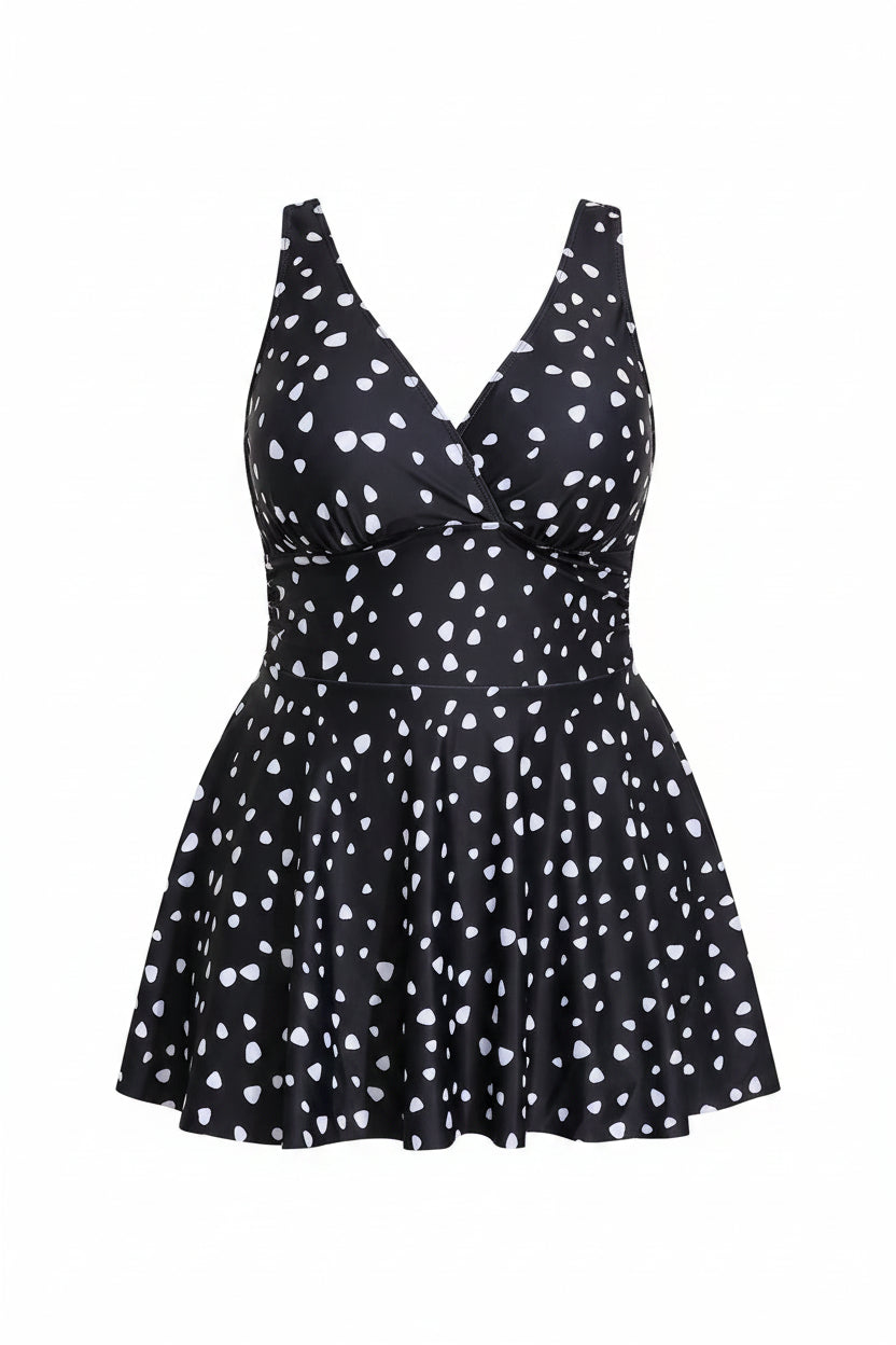 Azure Tropical Dot Print Tankini Set — Plus Size Two-Piece Swimsuit (1XL–5XL)