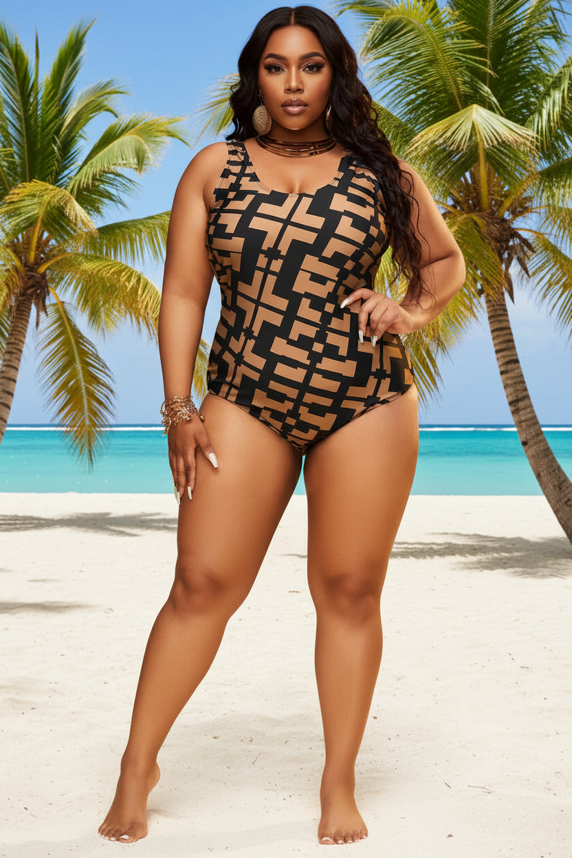 Backless Printed Plus-Size One-Piece Swimsuit