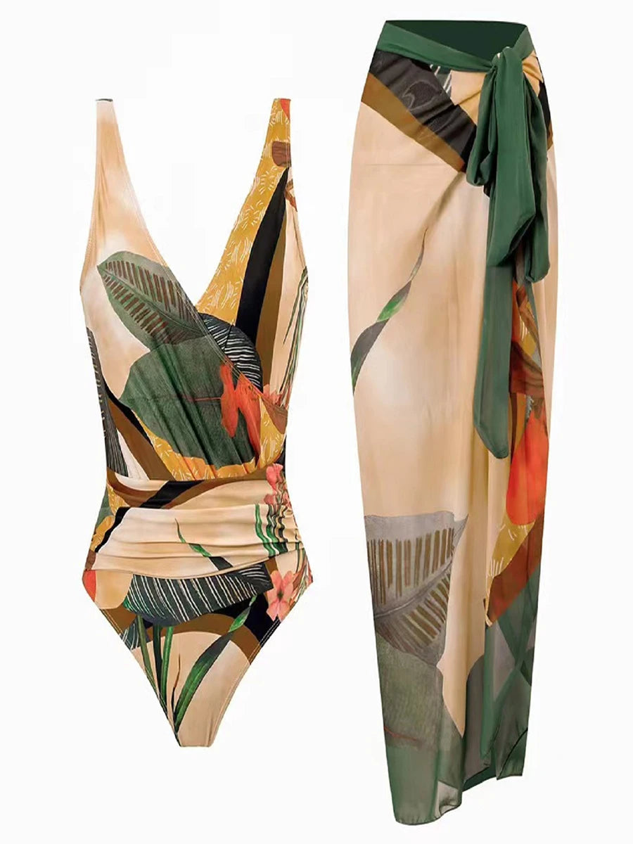 Tropicana Print Swim Dress — Padded One-Piece