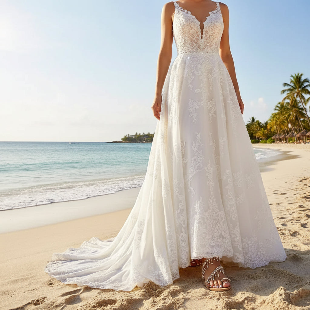 Gold Pearl Flat Sandals | Lace Flower Ankle Strap Beach & Bridal Shoes