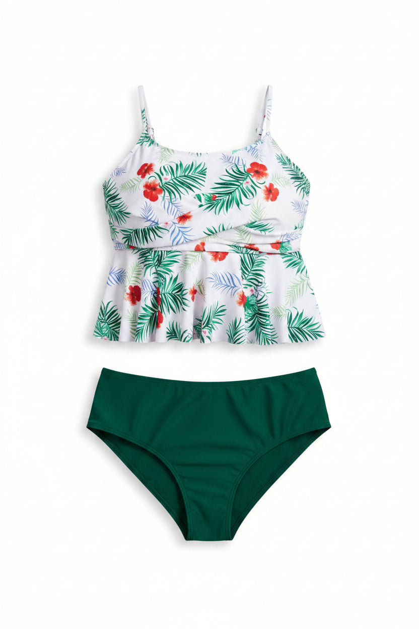 Tropical Ruffle Tankini Set — Plus Size Printed Swimsuit
