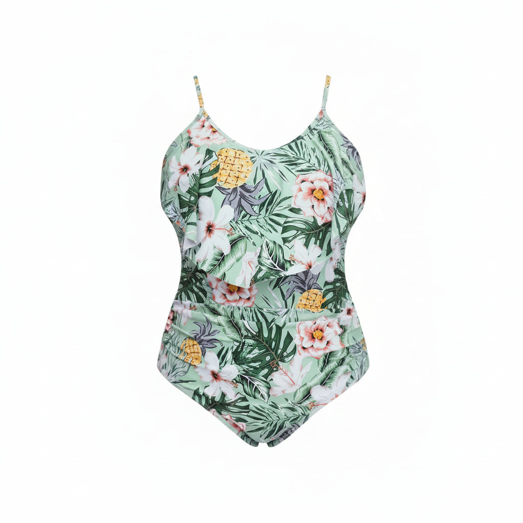 Azure Floral Ruffle One-Piece Swimsuit — Plus Size