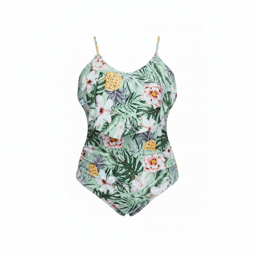Azure Floral Ruffle One-Piece Swimsuit — Plus Size