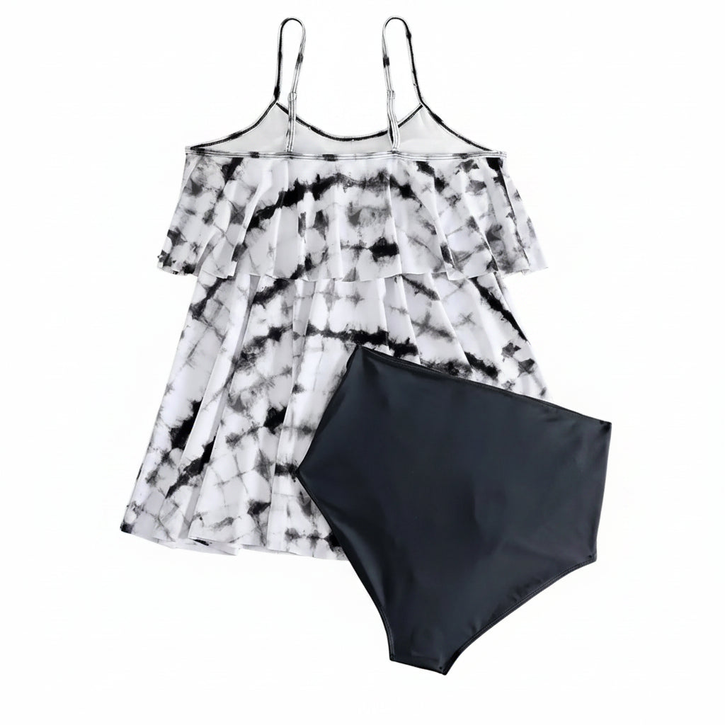 Azure Tropical Ruffle Tankini Set — Plus Size Two-Piece Swimsuit