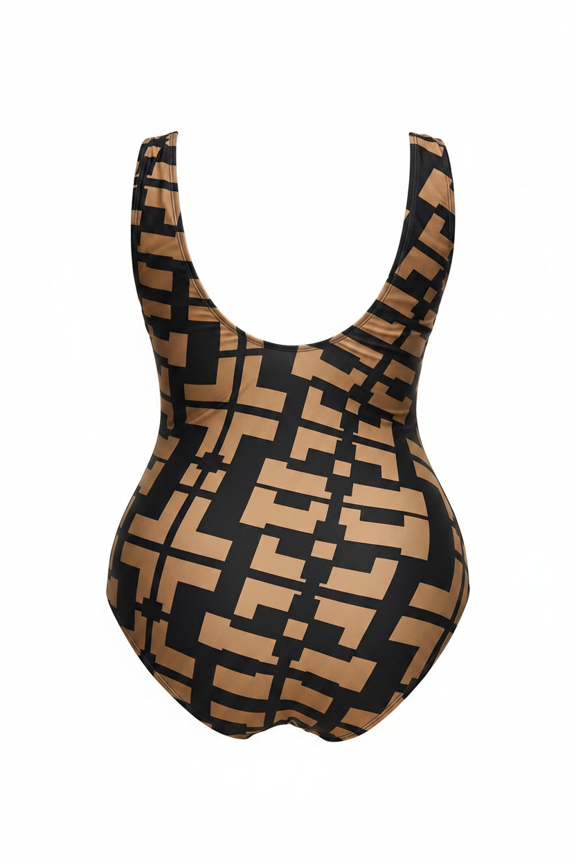 Backless Printed Plus-Size One-Piece Swimsuit