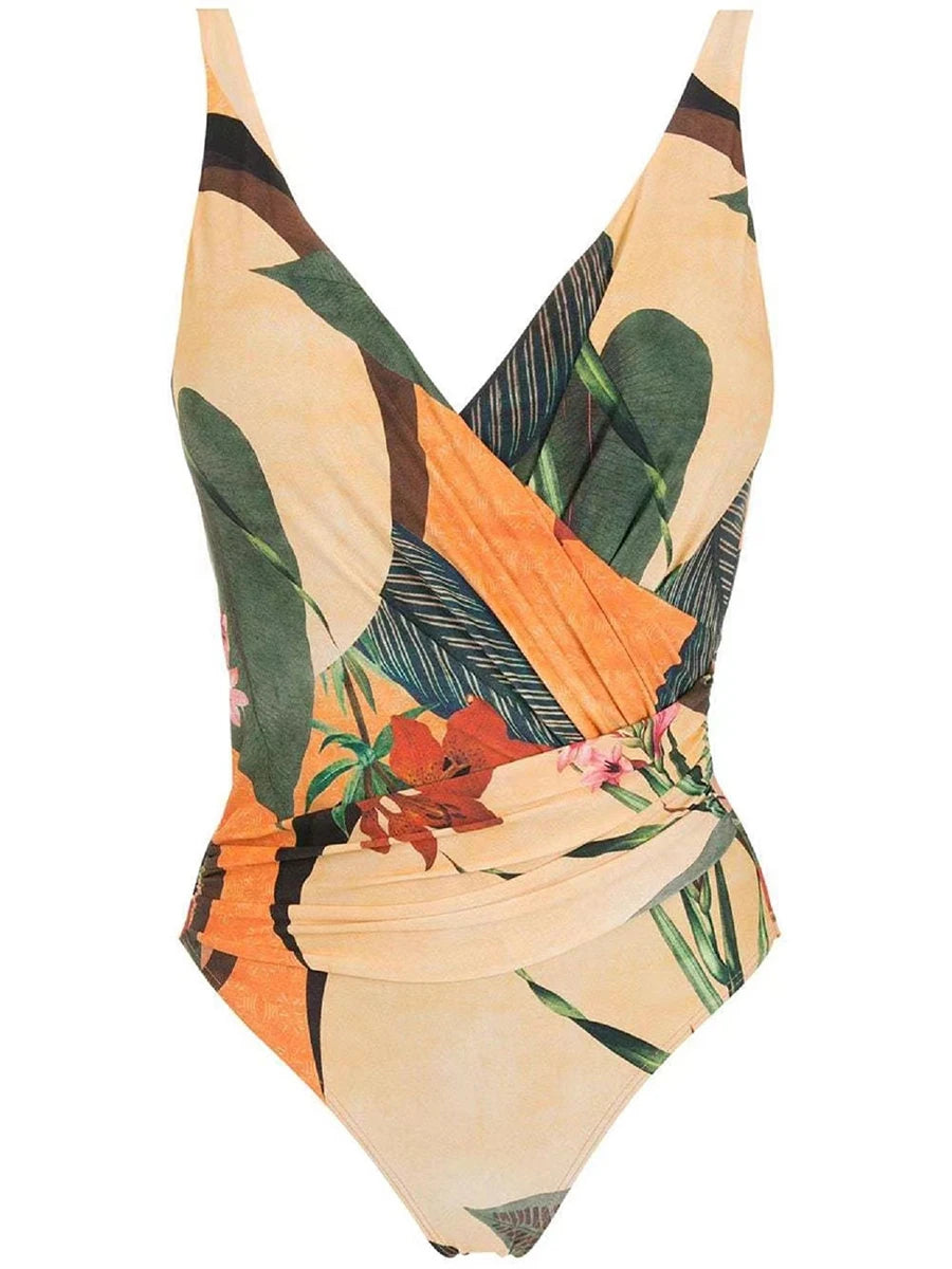 Tropicana Print Swim Dress — Padded One-Piece
