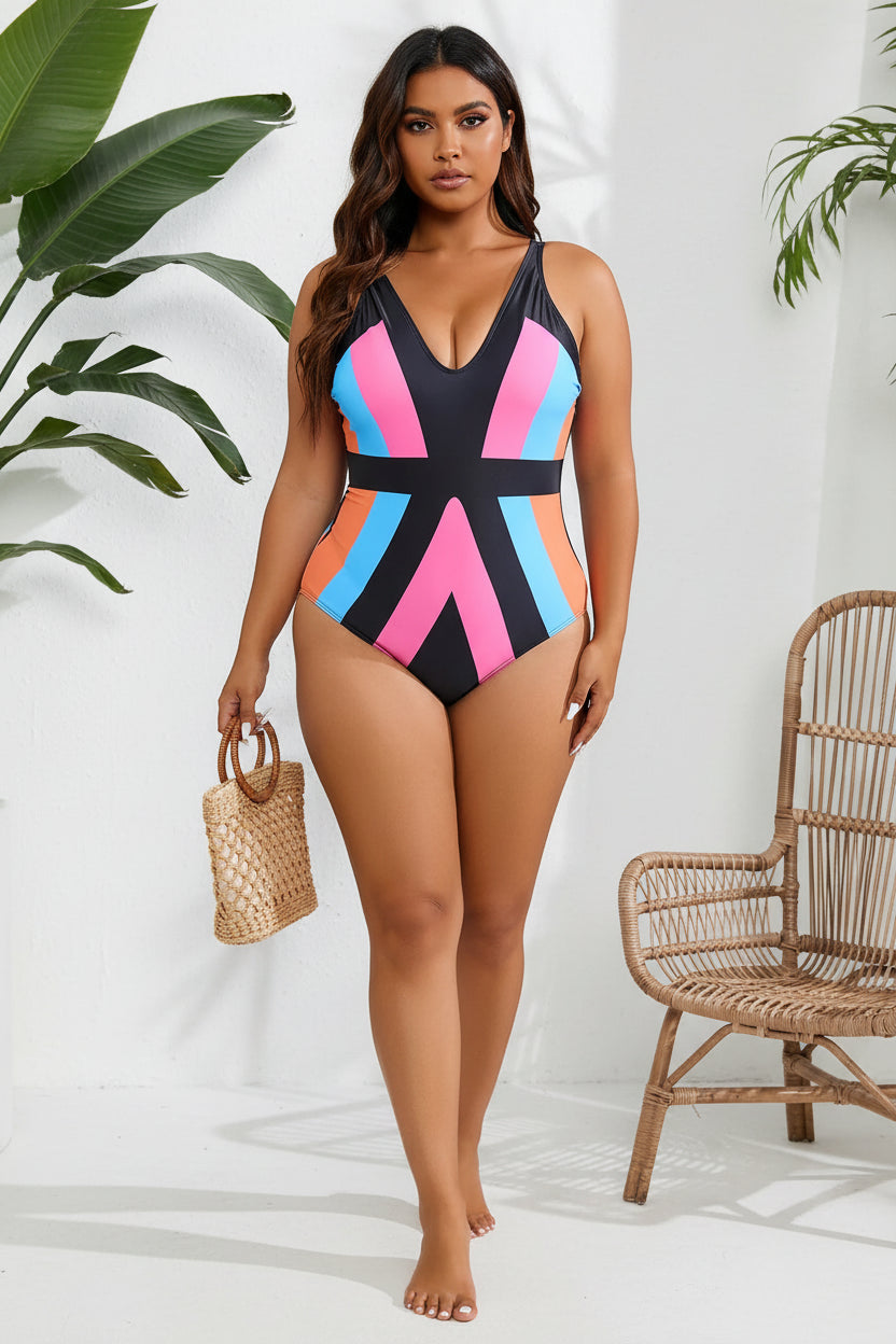 Azure Breeze Plus-Size One-Piece Swimsuit