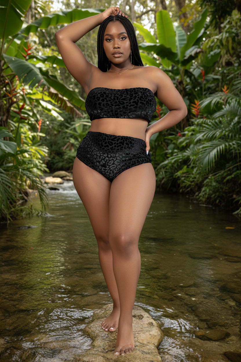Leopard Print Bandeau Bikini Set | Plus Size Women's Swimwear