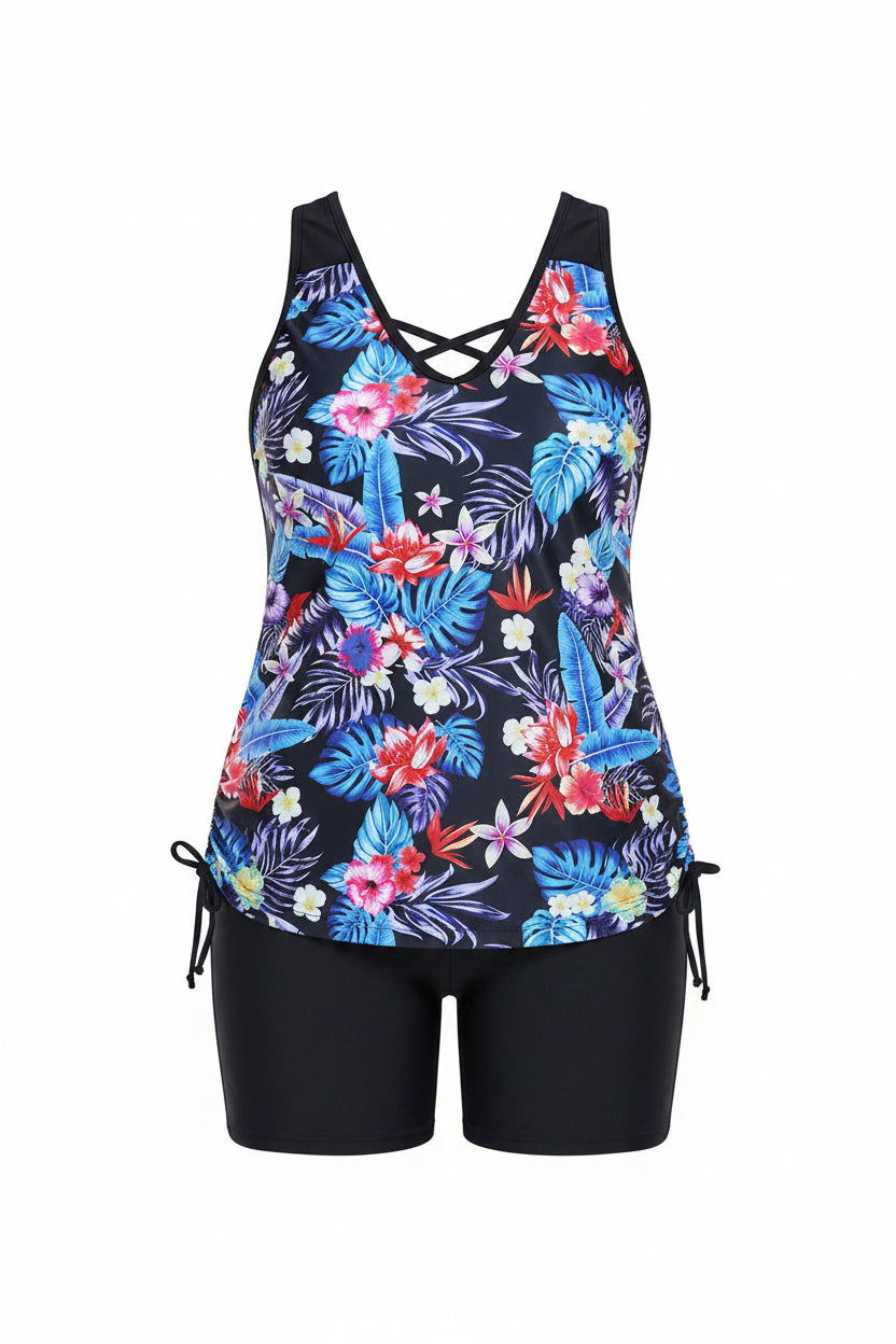 Tropical Print Tankini Set — Women's Plus Size Two-Piece Swimsuit