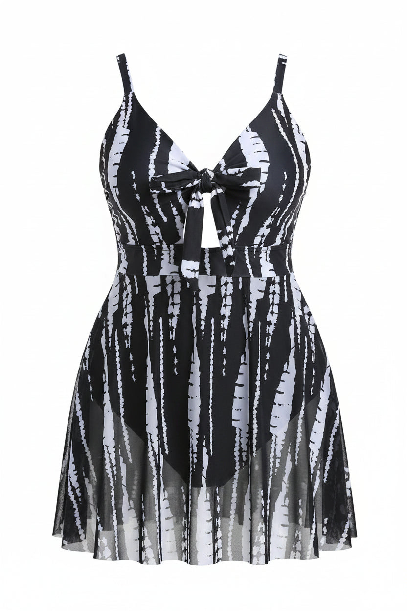 Azure Tropical Strappy Print One-Piece Swimsuit — Plus Size