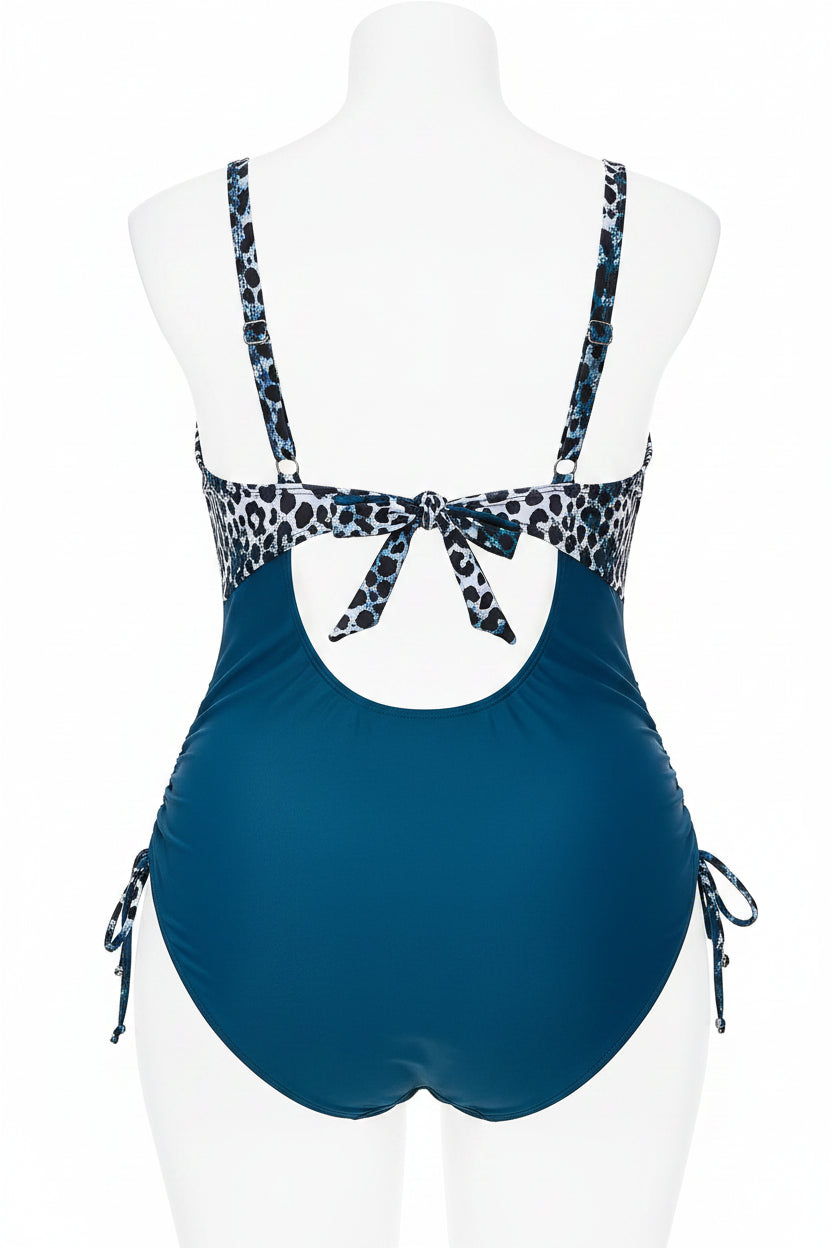 Leopard Print Plus Size One-Piece Swimsuit | V-Neck Swimwear for Women