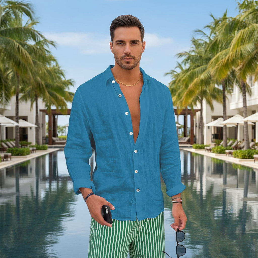 Coastal Linen Shirt - Men's Long Sleeve Button-Up