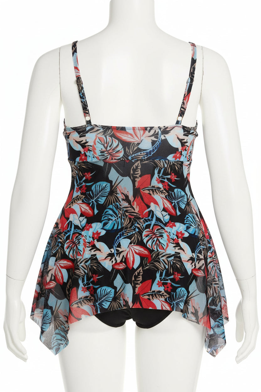 Tropical Floral Two-Piece Swimsuit — Plus Size Bikini & Beach Cover-Up Set