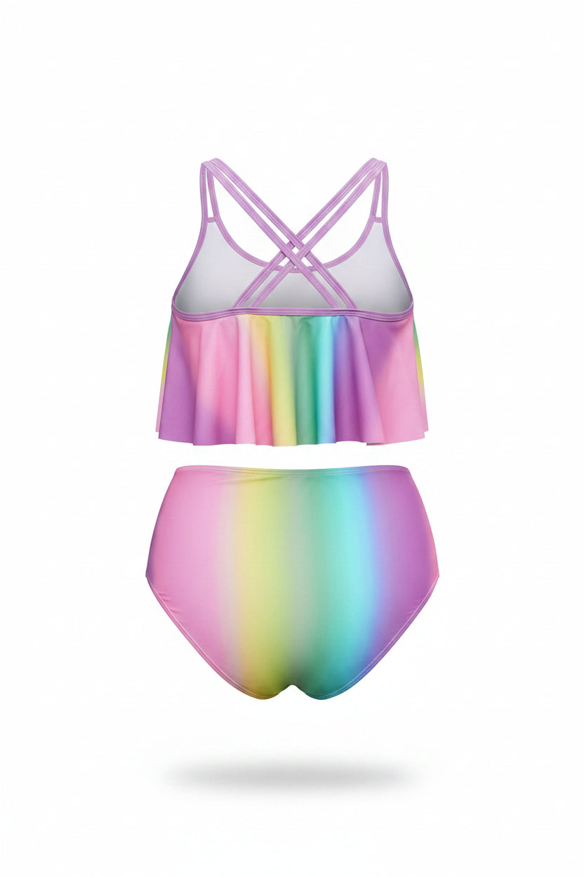 Azure Tropical Ombre Hanky-Hem Ruched Tankini — Plus Size Two-Piece Swimsuit