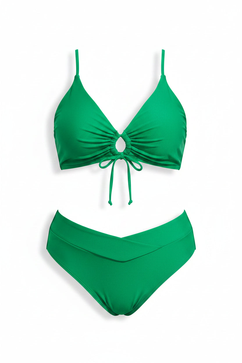 Plus Size Triangle Bikini Set | High-Waist Green Swimsuit for Women