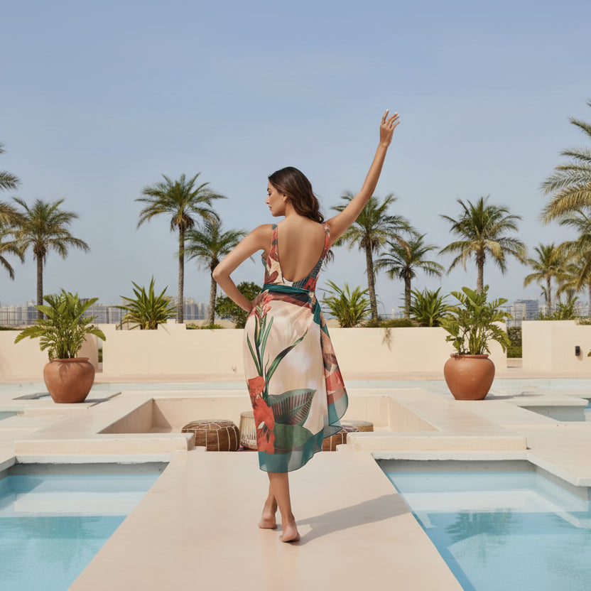 Tropicana Print Swim Dress — Padded One-Piece