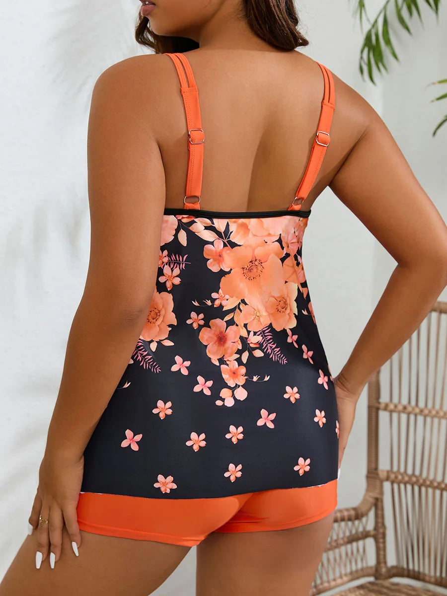 Floral Tankini Two-Piece Swimsuit — Plus Size