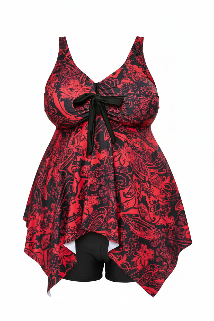 Tropical Leaf Print Plus Size Tankini Set | Two-Piece Beach Swimwear