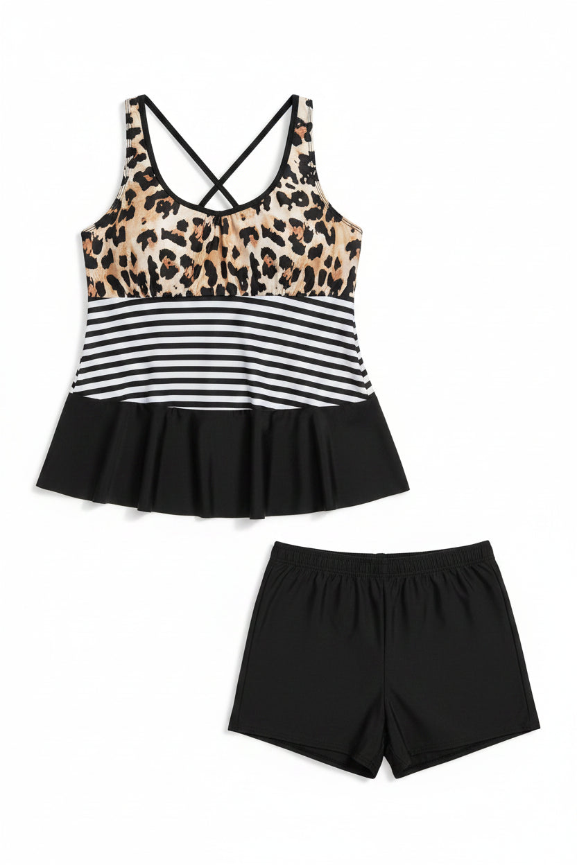 Leopard Print Plus Size Tankini Set | Two-Piece Swimsuit for Women (1XL–5XL)
