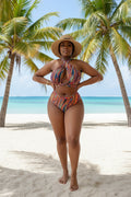 Tropical Print Plus Size Bikini Set | Push-Up Underwire Top & High-Waist Boy Shorts