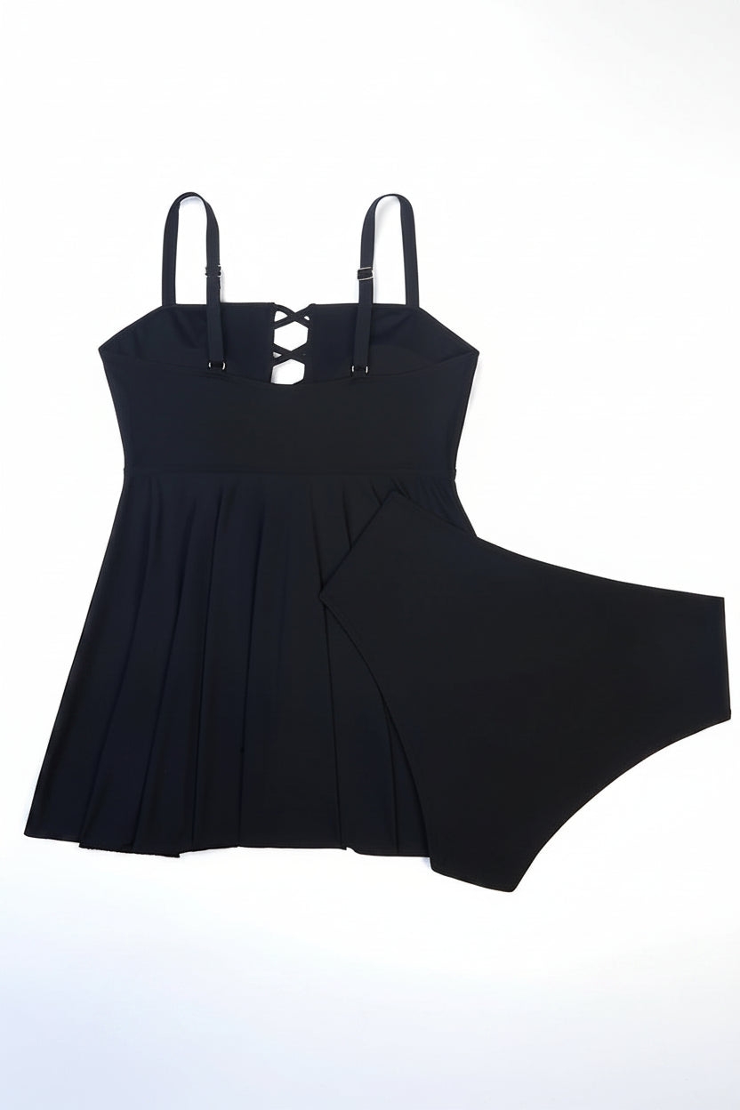 Azure Tropical Bandeau Tankini Set — Plus Size High-Waist Two-Piece Swimsuit