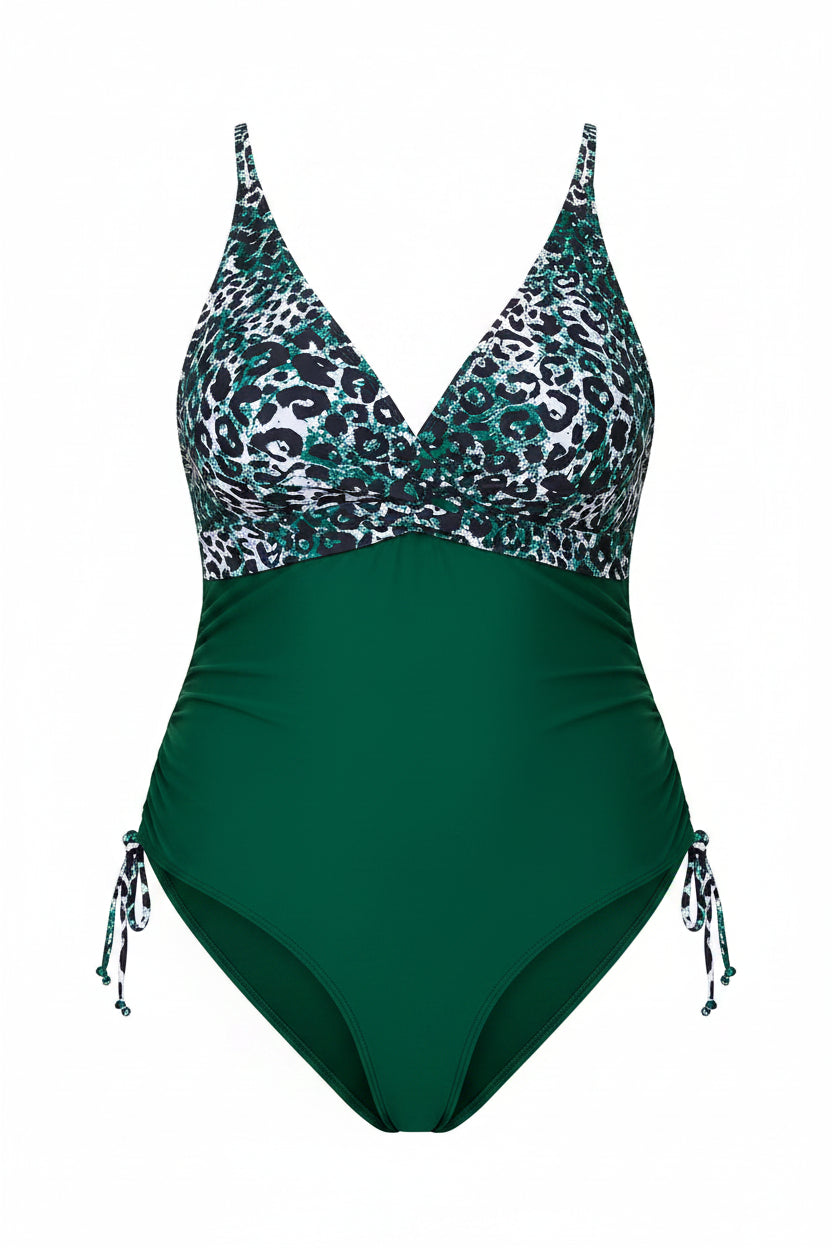 Leopard Print Plus Size One-Piece Swimsuit | V-Neck Swimwear for Women