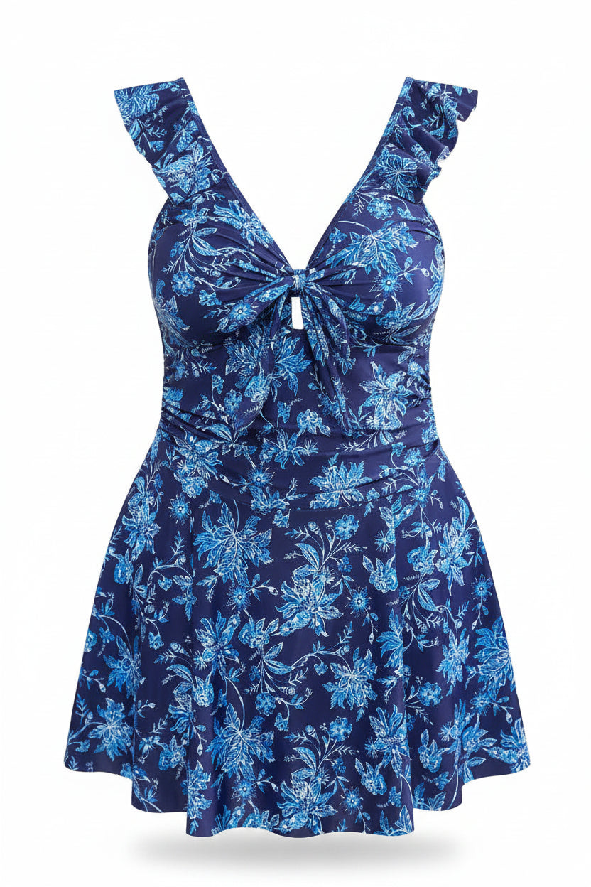 Ruffle Floral Plus Size One-Piece Swimsuit | Beach Dress Swimwear