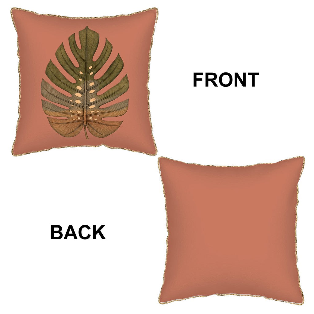 Tropical Heritage Monstera Velvet Pillow Cover — Golden Trim