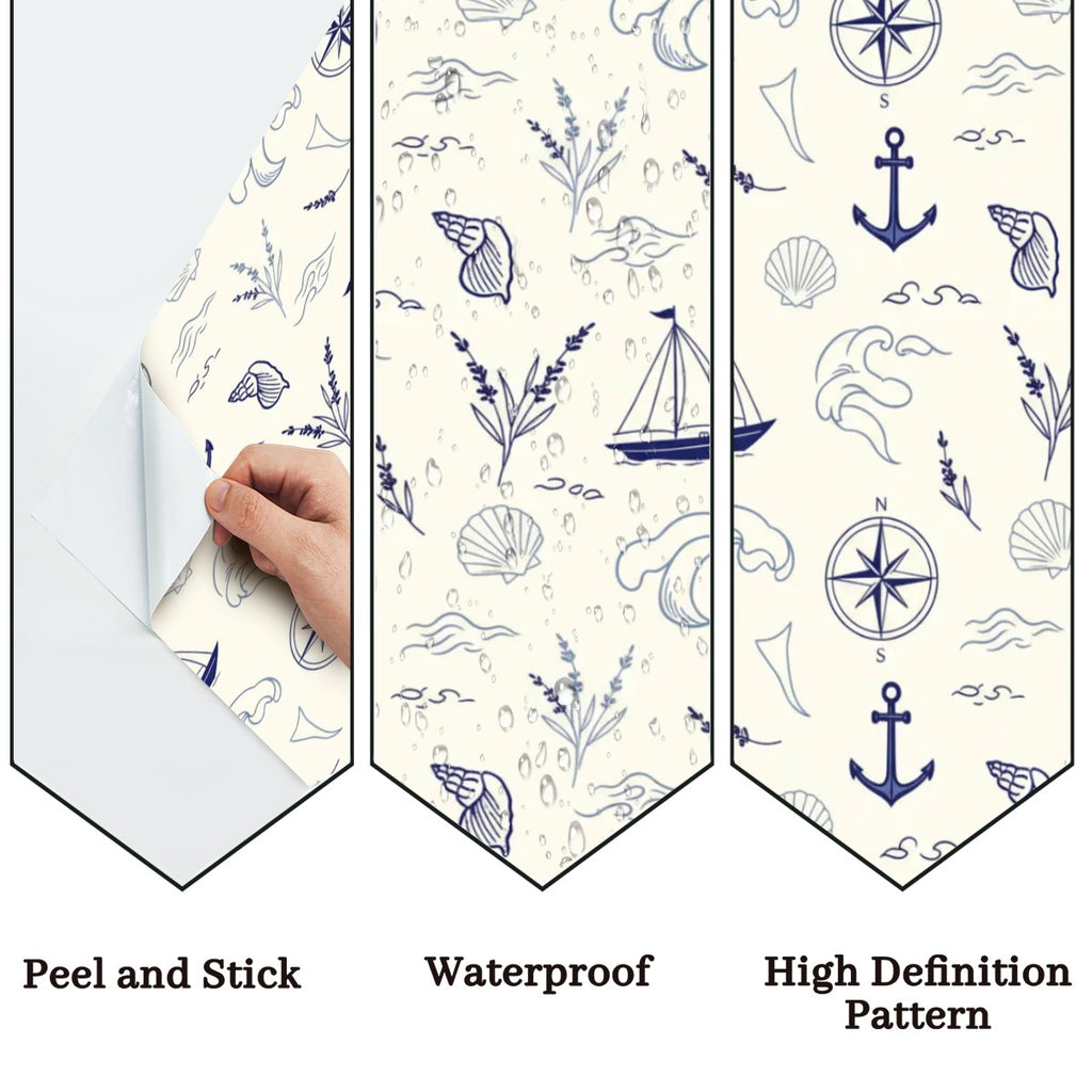 Nautical Blue & White Peel-and-Stick Wallpaper |Coastal Pattern