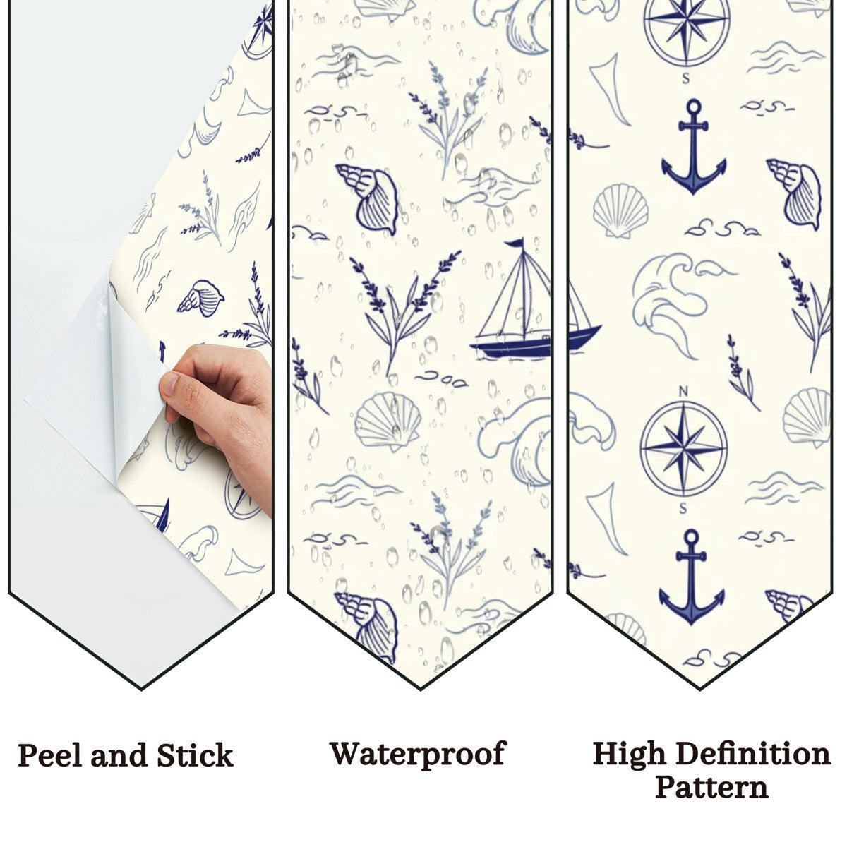 Nautical Blue & White Peel-and-Stick Wallpaper |Coastal Pattern