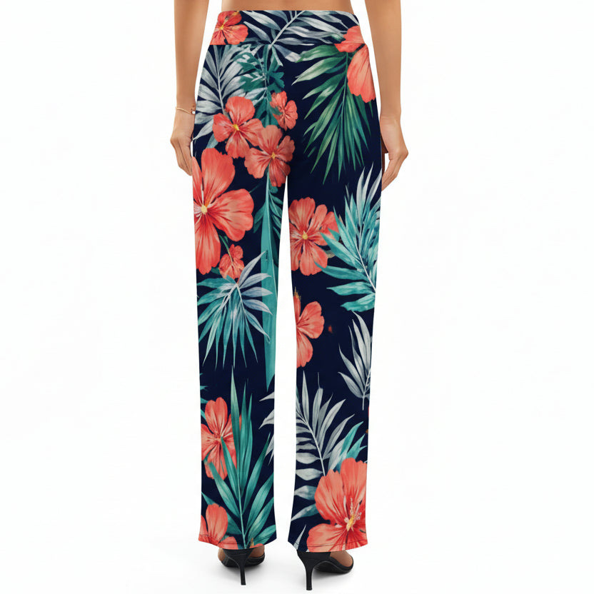 Hibiscus Foliage Wide Leg Pants Woman