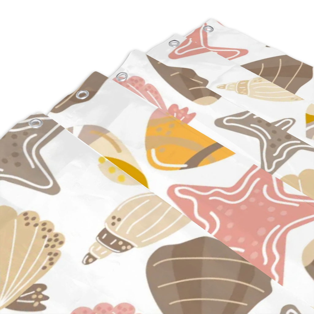 Retro Seashells Shower Curtain – Coastal Tropical Bathroom Décor