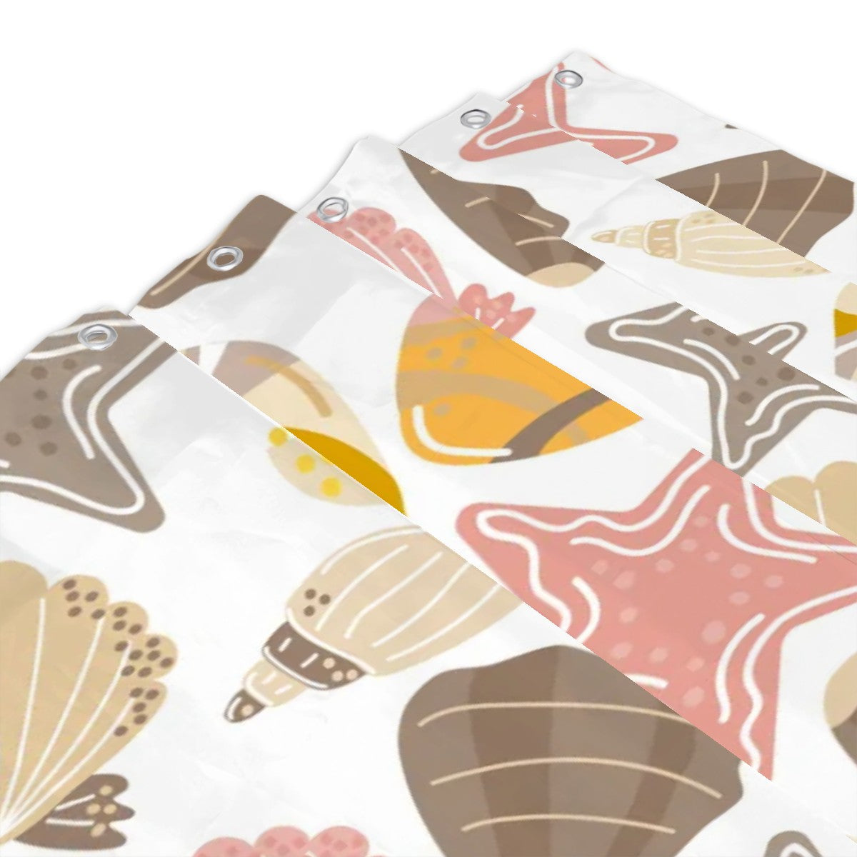 Retro Seashells Shower Curtain – Coastal Tropical Bathroom Décor