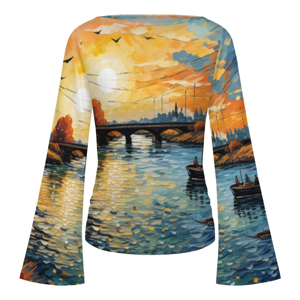 Van Gogh Impressionist Boat Neck Top | Art-Inspired Resort Wear