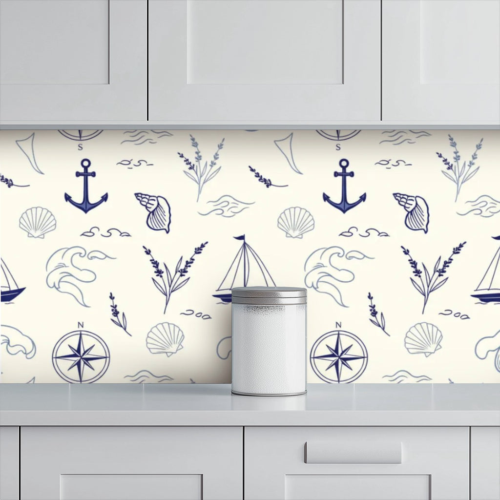 Nautical Blue & White Peel-and-Stick Wallpaper |Coastal Pattern