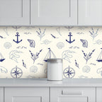 Nautical Blue & White Peel-and-Stick Wallpaper |Coastal Pattern