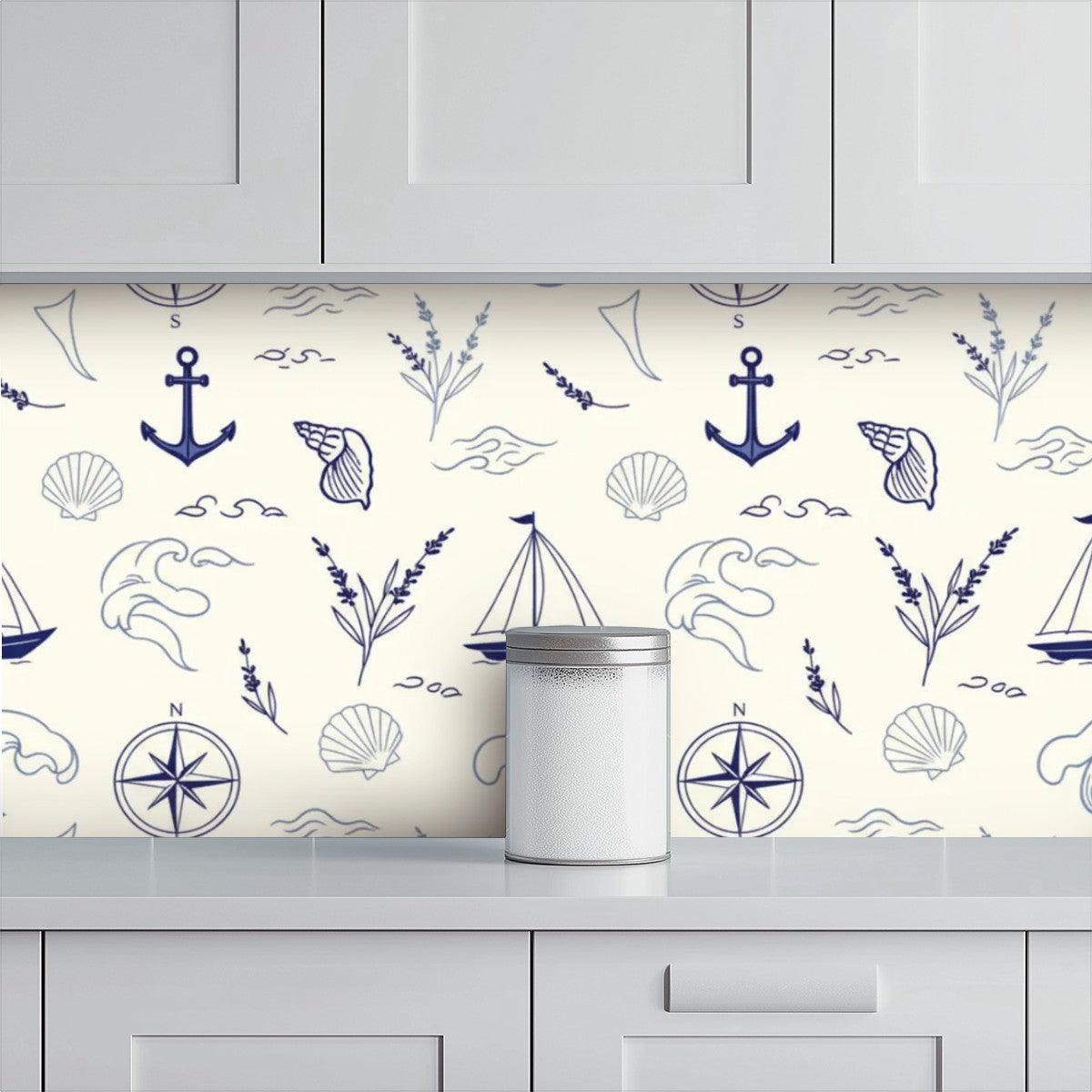Nautical Blue & White Peel-and-Stick Wallpaper |Coastal Pattern