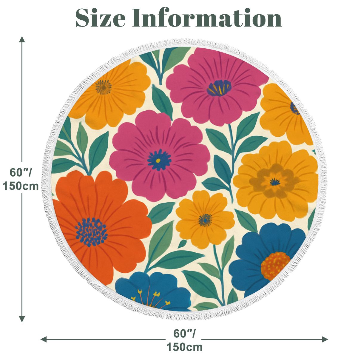 Azure Round Tassel Floral Beach Towel