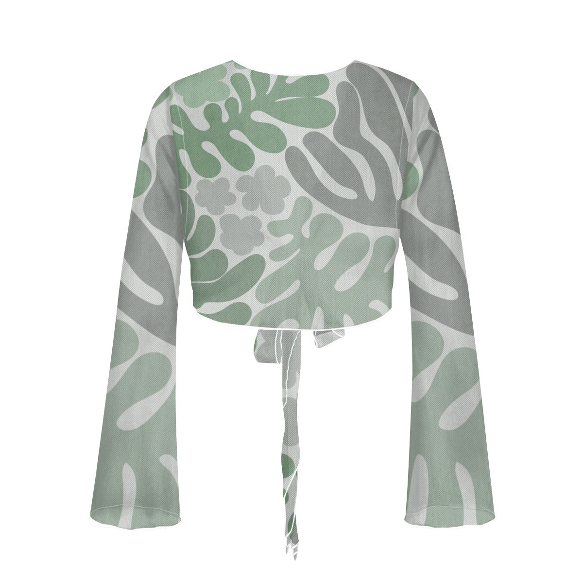 Azure Swimsuit Cardigan Tie-Front Crop Top