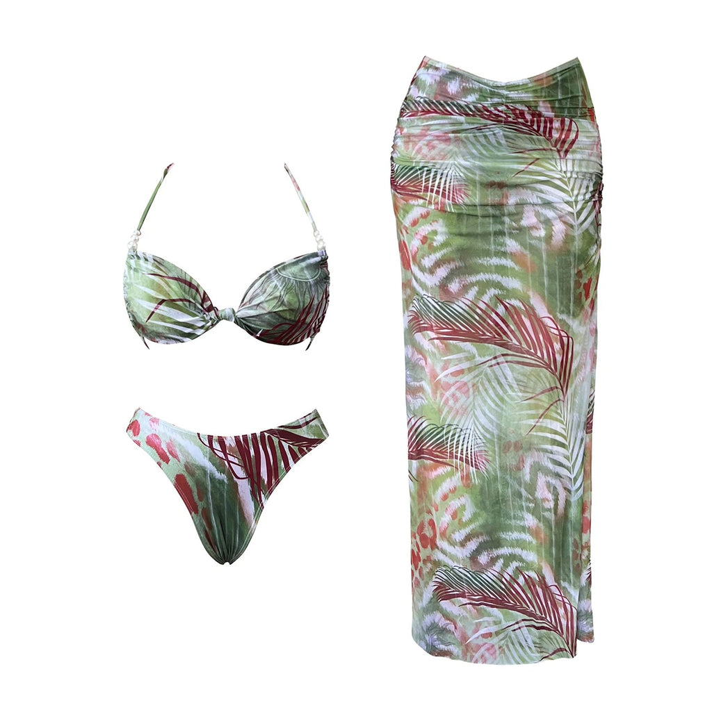 Tropical Bloom Two-Piece Swimsuit with Skirt