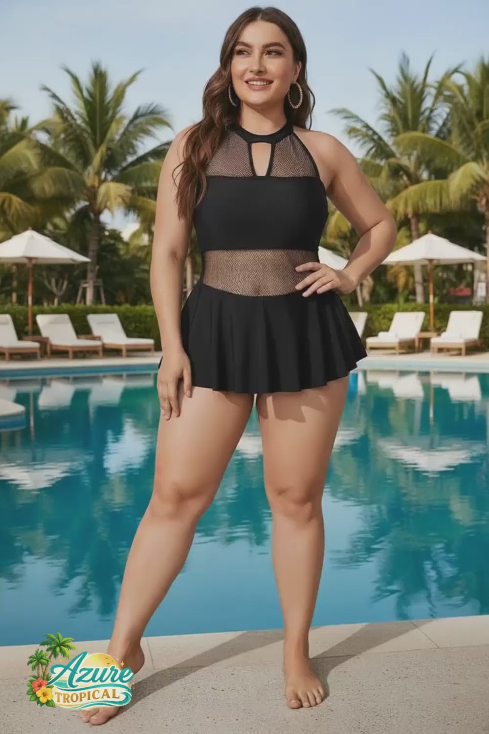 Mesh Panel Black Plus Size One-Piece Swimsuit | Sleek Beachwear