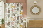 Retro coastal bathroom featuring the shower curtain